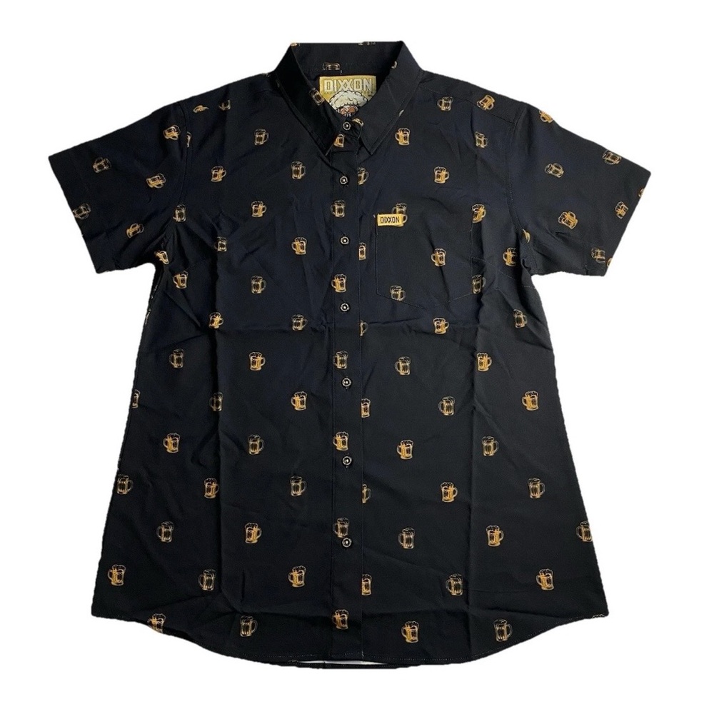 Dixxon Short Sleeve Shirt Womens Large Scuttered Black Gold Beer Mugs New